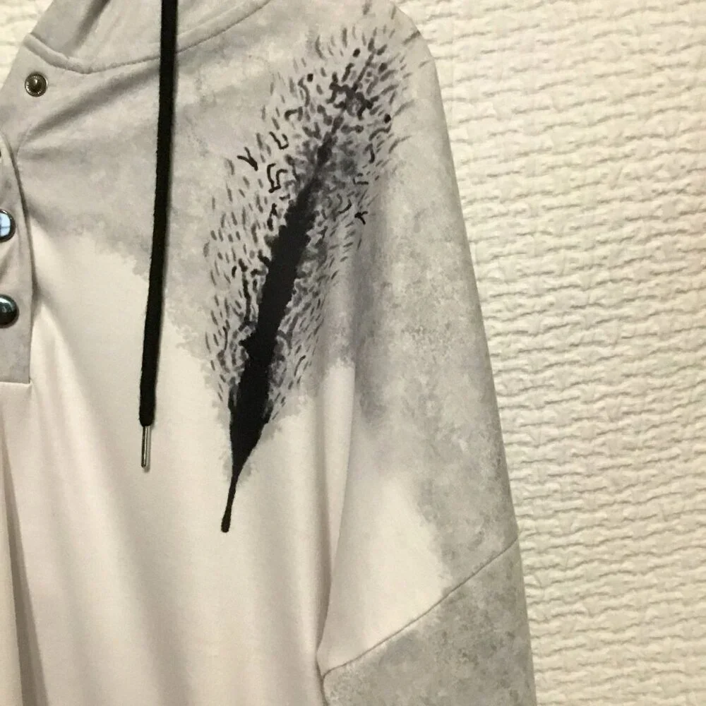 VIEACTIVEWEAR Hooded Sweatshirt Drop Shoulder Oversize Pullover Size Large Gray - Picture 6 of 11